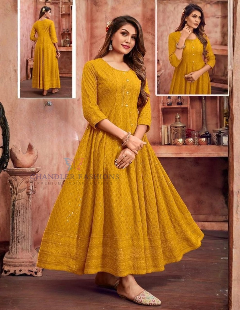 Mustard Yellow Color Anarkali Gown In USA