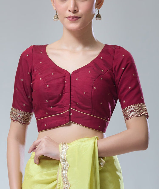 Stunning Maroon Color Silk Blend With Zari Work Readymade Blouse For Women