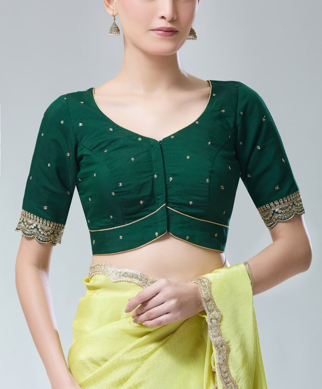 Fabulous Bottle Green Color Silk Blend With Zari Work Readymade Blouse For Women