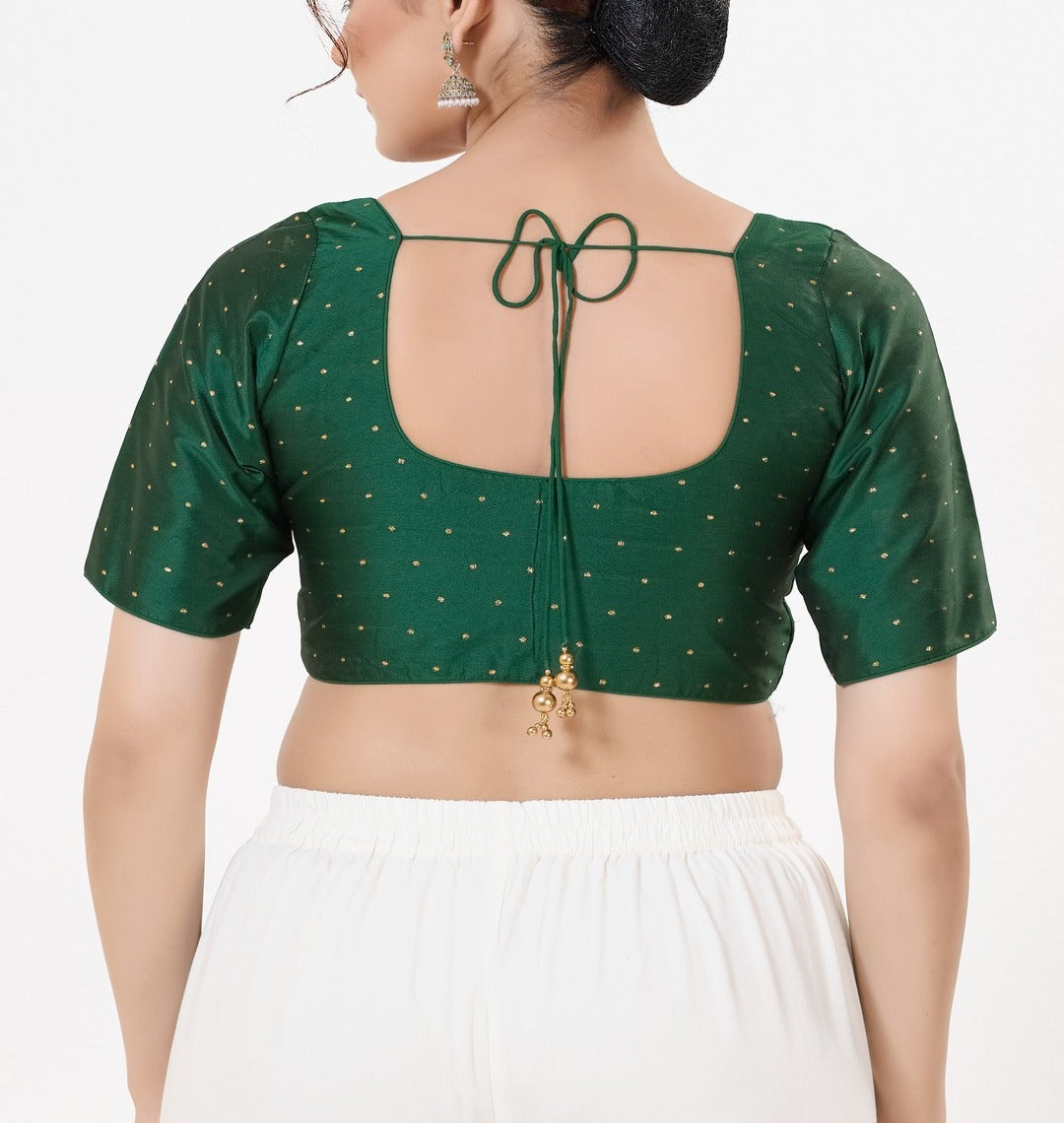 Bottle Green Color Taffeta Silk With Round Neck Readymade Blouse Near Me