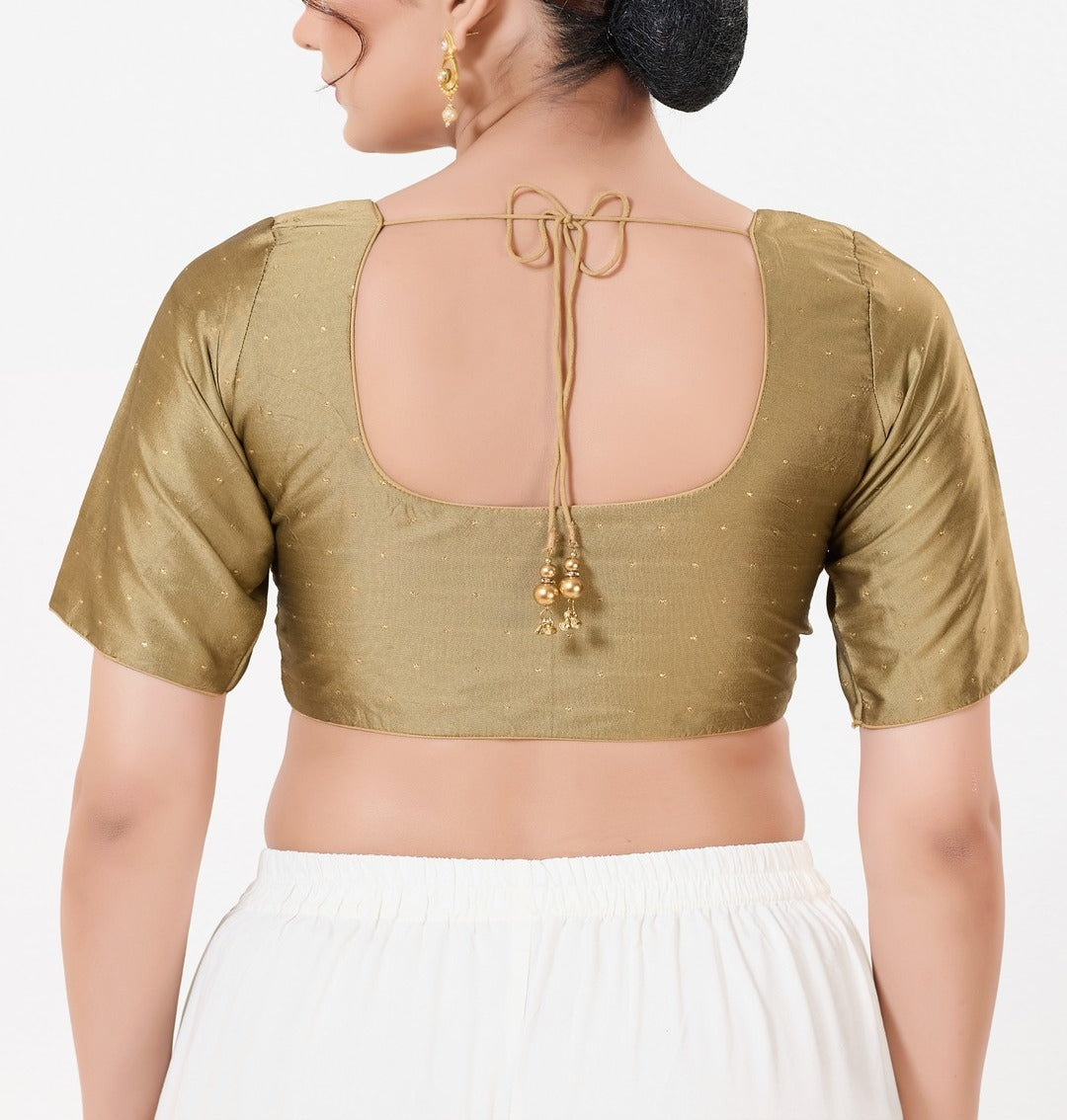 Copper Color Taffeta Silk With Round Neck Readymade Blouse Near Me