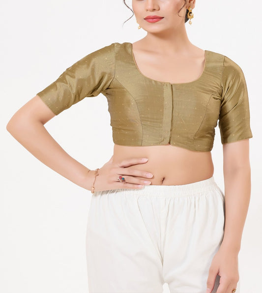 Beautiful Copper Color Taffeta Silk With Round Neck Readymade Blouse For Women