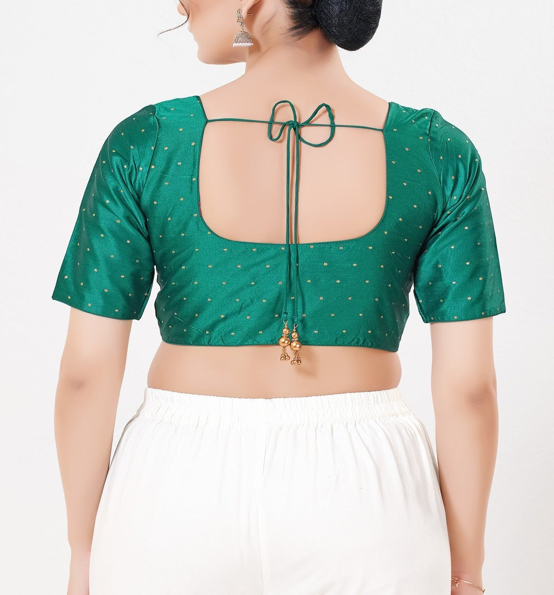 Green Color Taffeta Silk With Round Neck Readymade Blouse Near Me