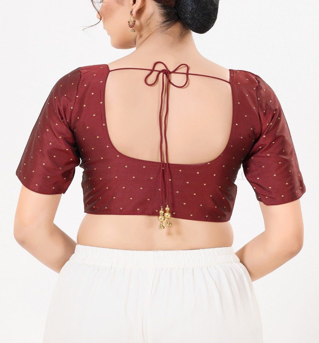 Dark Maroon Color Taffeta Silk With Round Neck Readymade Blouse Near Me