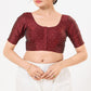 Alluring Dark Maroon Color Taffeta Silk With Round Neck Readymade Blouse For Women