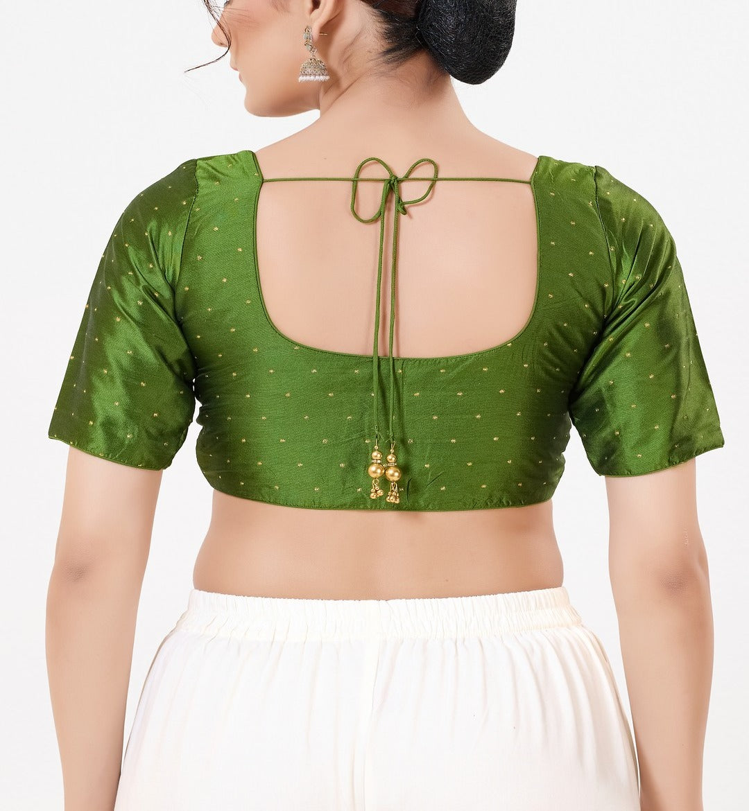 Mehendi Green Color Taffeta Silk With Round Neck Readymade Blouse Near Me