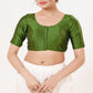 Pretty Mehendi Green Color Taffeta Silk With Round Neck Readymade Blouse For Women