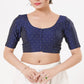 Appealing Navy Blue Color Taffeta Silk With Round Neck Readymade Blouse For Women