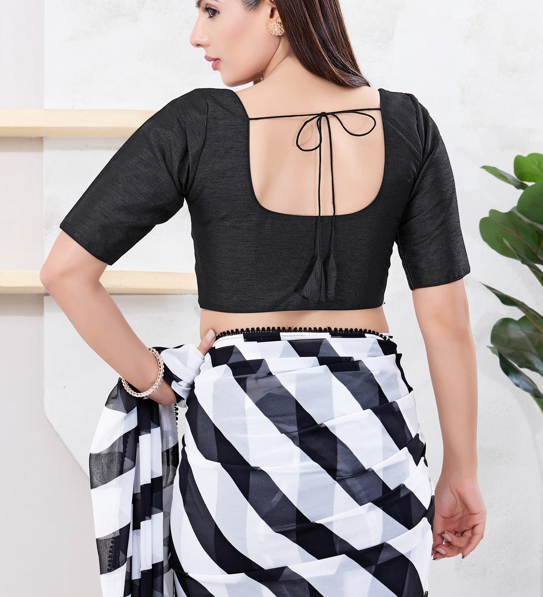 Black Color Dupion Silk With Round Neck Readymade Blouse  Near Me