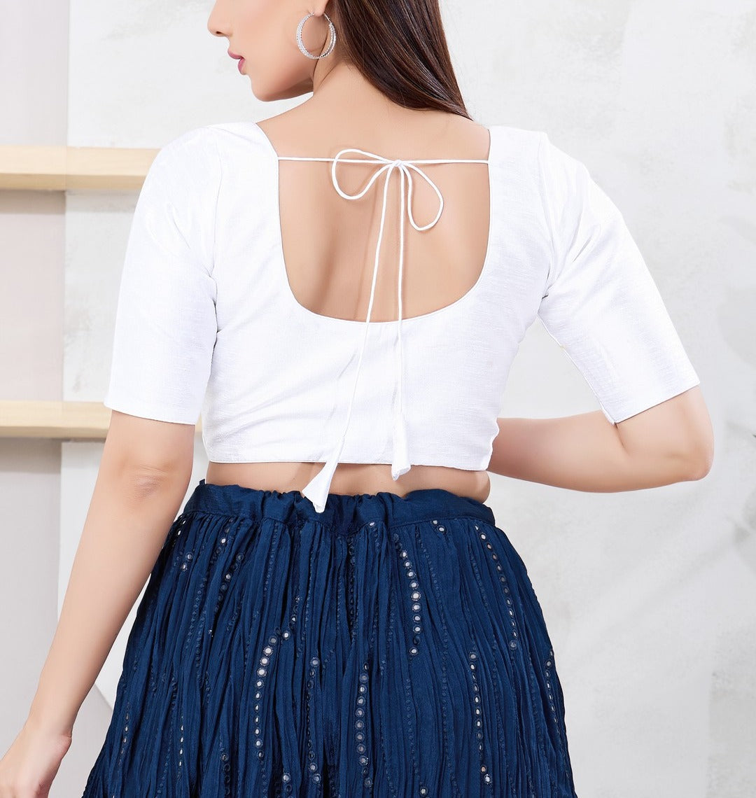 White Color Dupion Silk With Round Neck Readymade Blouse Near Me