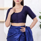 Pretty Navy Blue Color Dupion Silk With Round Neck Readymade Blouse For Women