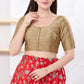 Alluring Dark Gold Color Dupion Silk With Round Neck Readymade Blouse For Women
