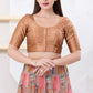 Attractive Copper Color Dupion Silk With Round Neck Readymade Blouse For Women
