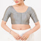 Attractive Gray Color Taffeta Silk With Round Neck Readymade Blouse For Women
