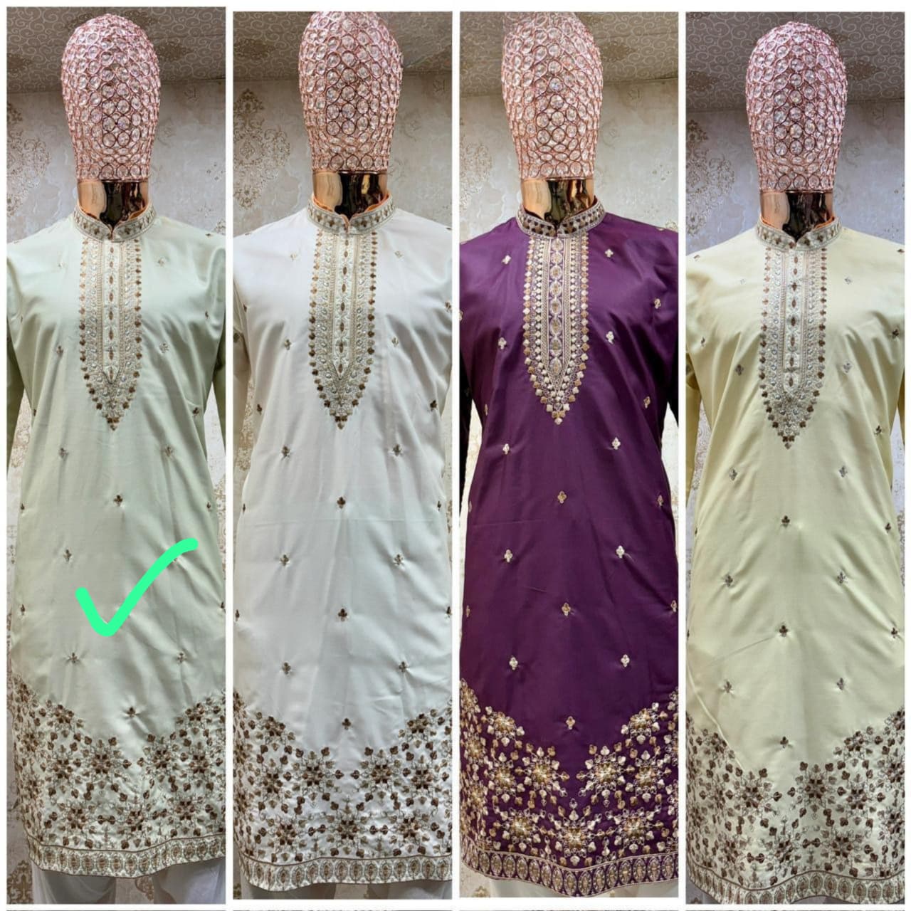 Cream Color Silk Embroidery Work Kurta With Pajama Near Me
