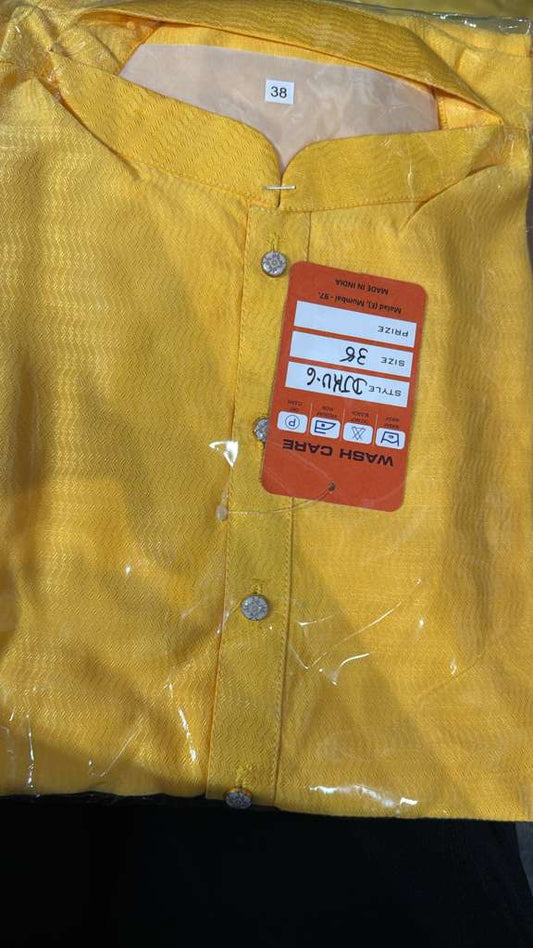 Charming Yellow Color Cotton With Self Design Kurta Suits For Men