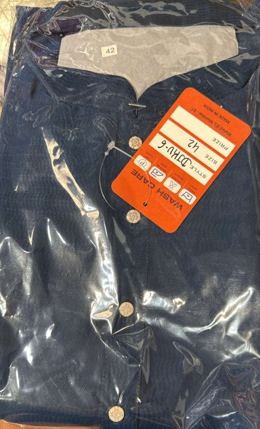 Amazing Blue Color Cotton With Self Design Kurta Suits For Men