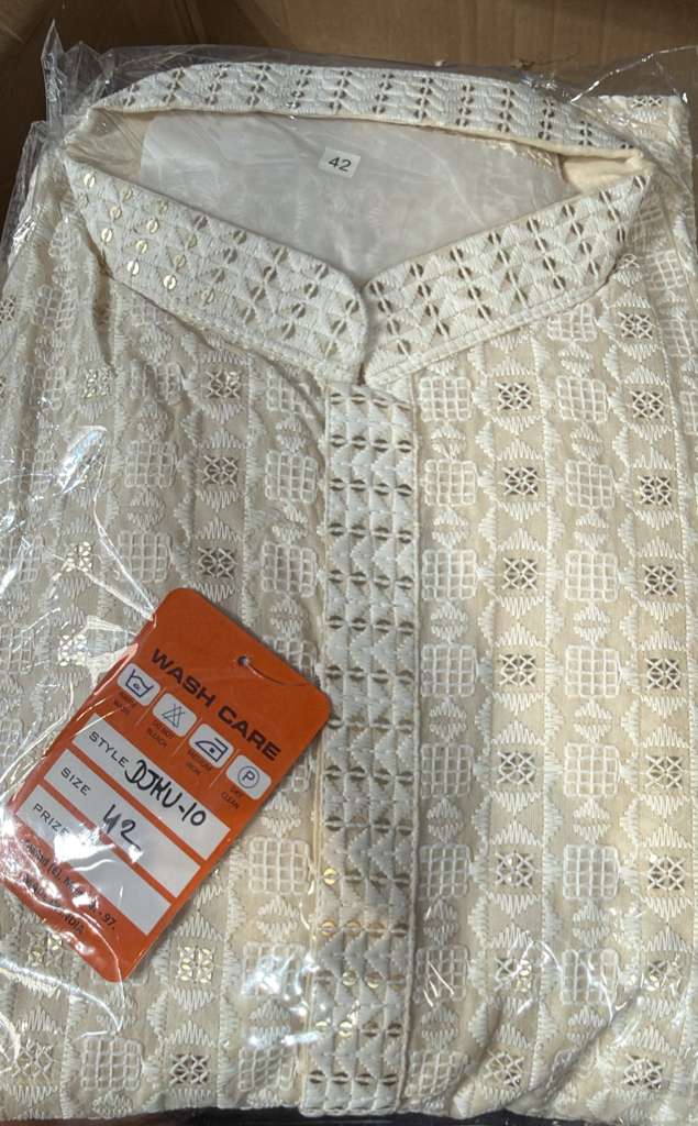 Charming White Color Cotton With Sequins And Chikankari Work Kurta Suits For Men