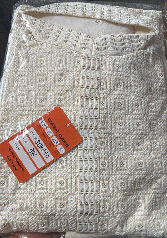 Amazing White Color Cotton With Sequins And Chikankari Work Kurta Suits For Men