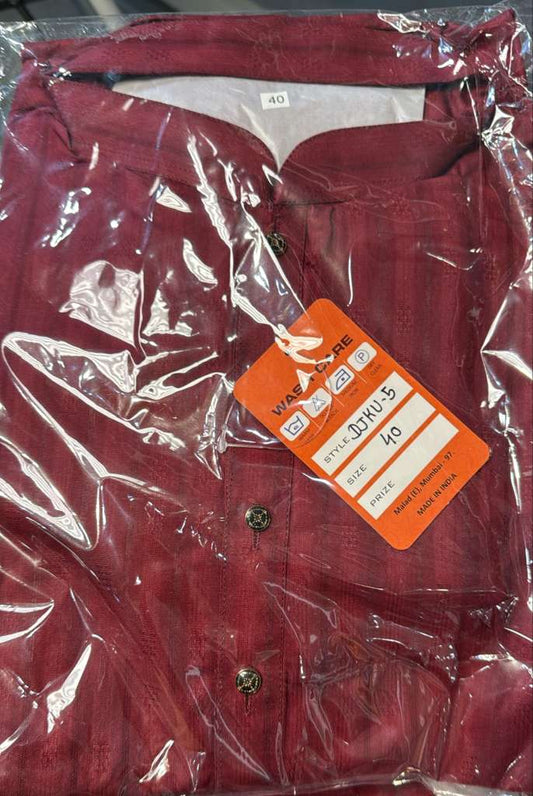 Magnificent Maroon Color Self Design Kurta With Pajama Set For Men