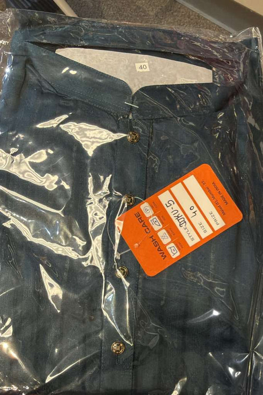 Elegant Teal Blue Color Self Design Kurta With Pajama Set For Men