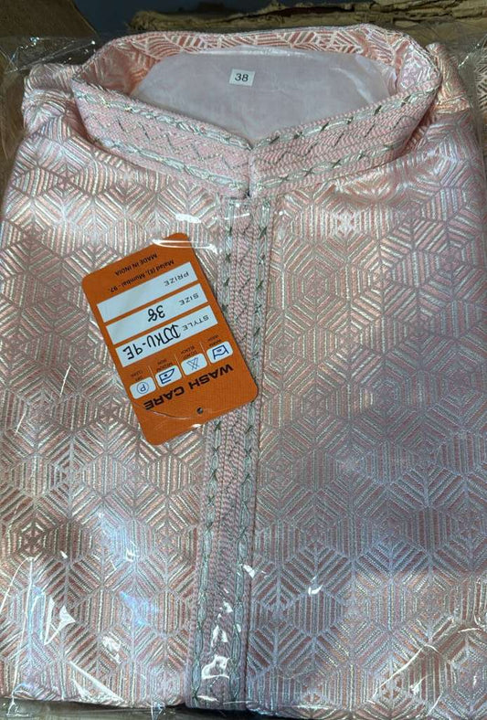 Pretty Light Pink Color Self Design Kurta With Pajama Set For Men