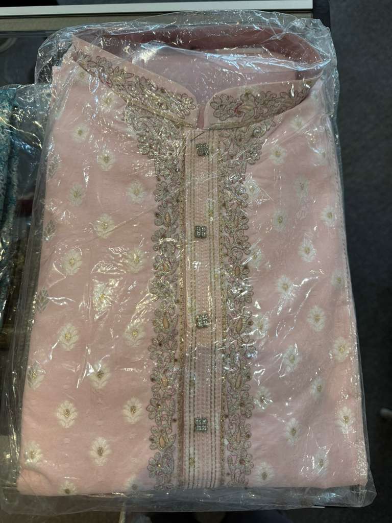 Baby Pink Color Jacquard With Zardozi Work Kurta Suits Near Me