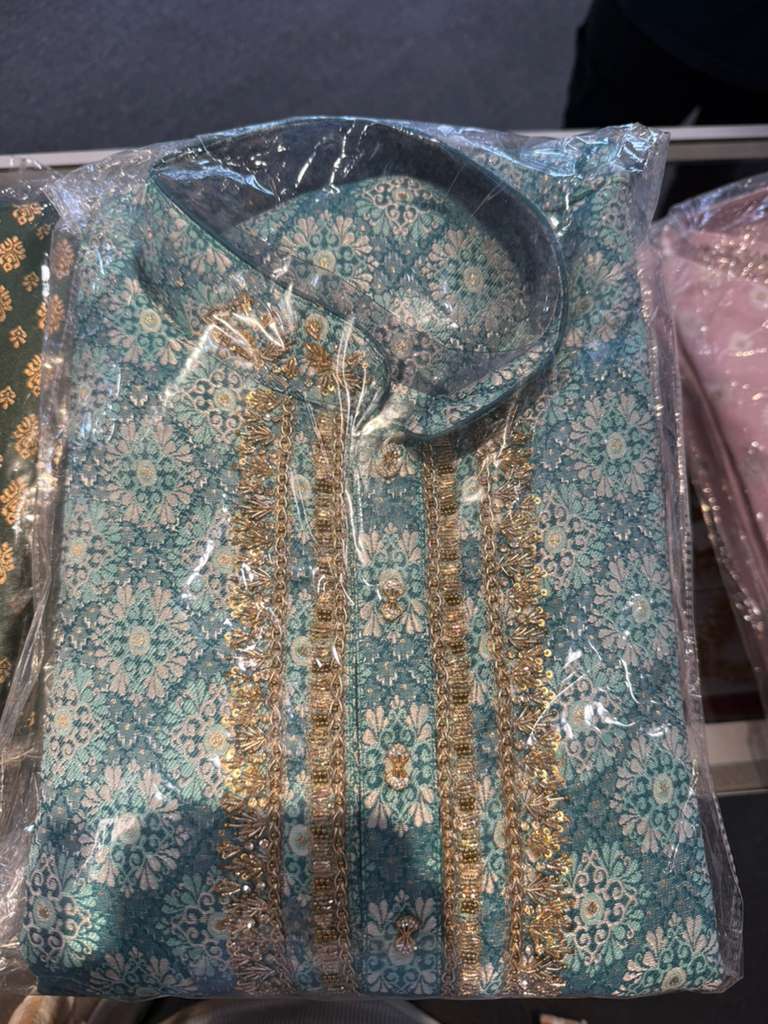 Alluring Teal Blue Color Silk With Zardozi Work Kurta Suits For Men
