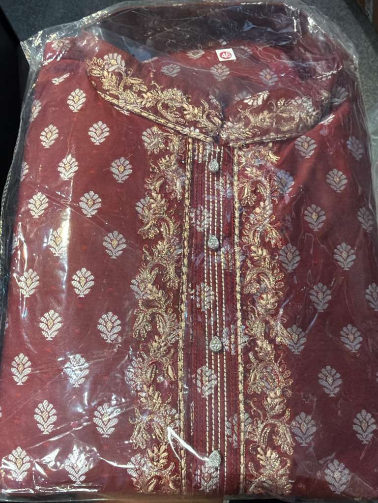 Beautiful Maroon Color Jacquard With Zardozi Work Kurta Suits For Men