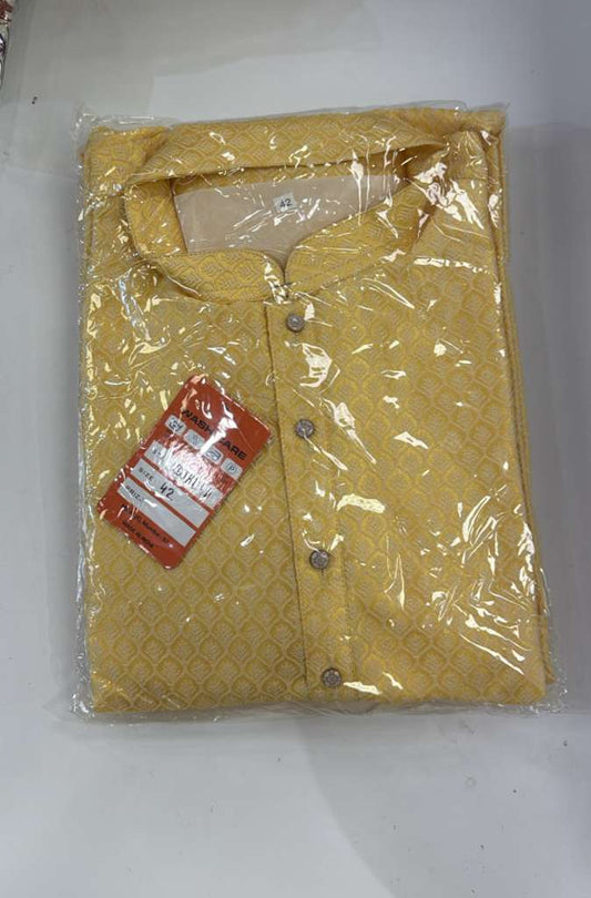 Wonderful Yellow Color Jacquard With Self Design Kurta Suits For Men