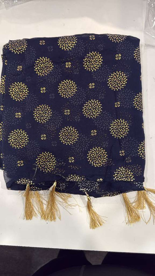 Charming Navy Blue Color Gold Printed Dupatta For Women
