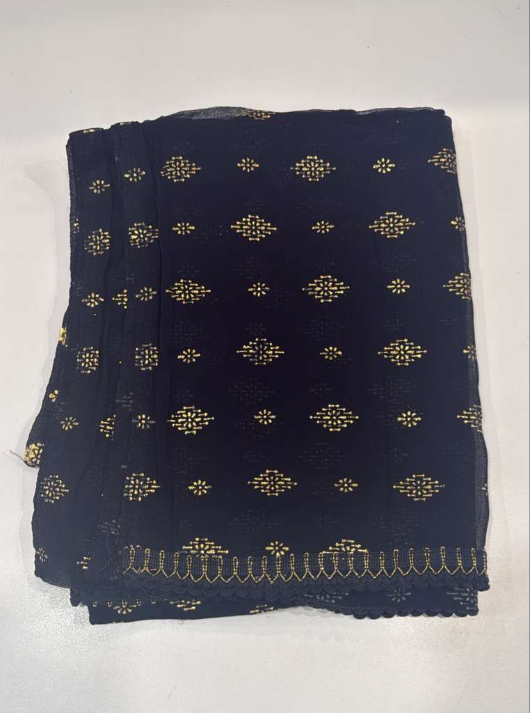 Attractive Black Color Chiffon With Gold Printed Dupatta For Women