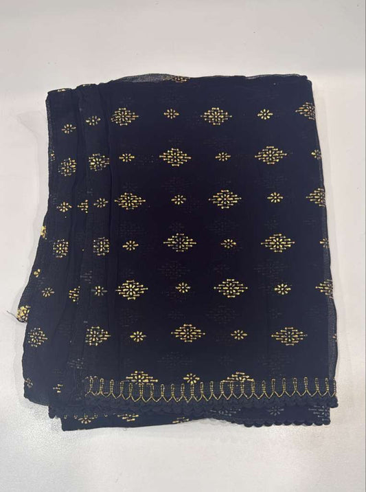 Attractive Black Color Chiffon With Gold Printed Dupatta For Women