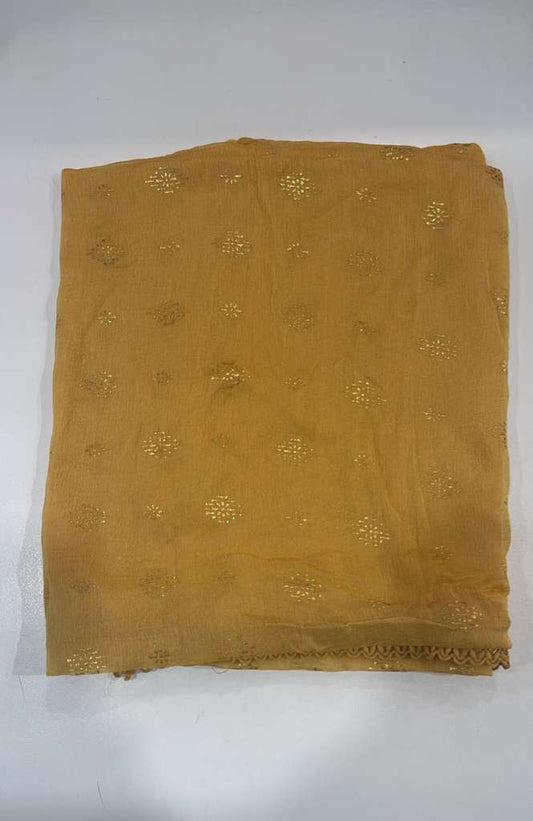 Stunning Golden Color Chiffon With Gold Printed Dupatta For Women