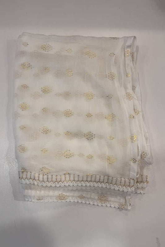 Amazing White Color Chiffon With Gold Printed Dupatta For Women