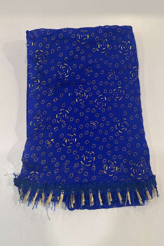 Alluring Royal Blue Color Chiffon With Gold Printed Dupatta For Women