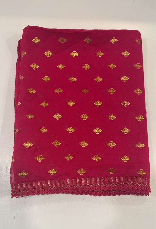 Charming Dark Pink Color Chiffon With Gold Printed Dupatta For Women