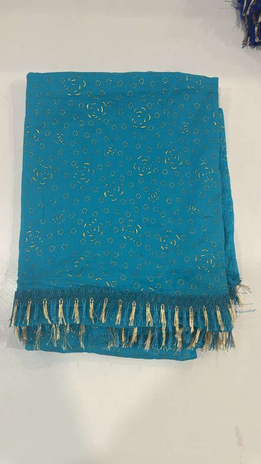 Fabulous Light Blue Color Chiffon With Gold Printed Dupatta For Women