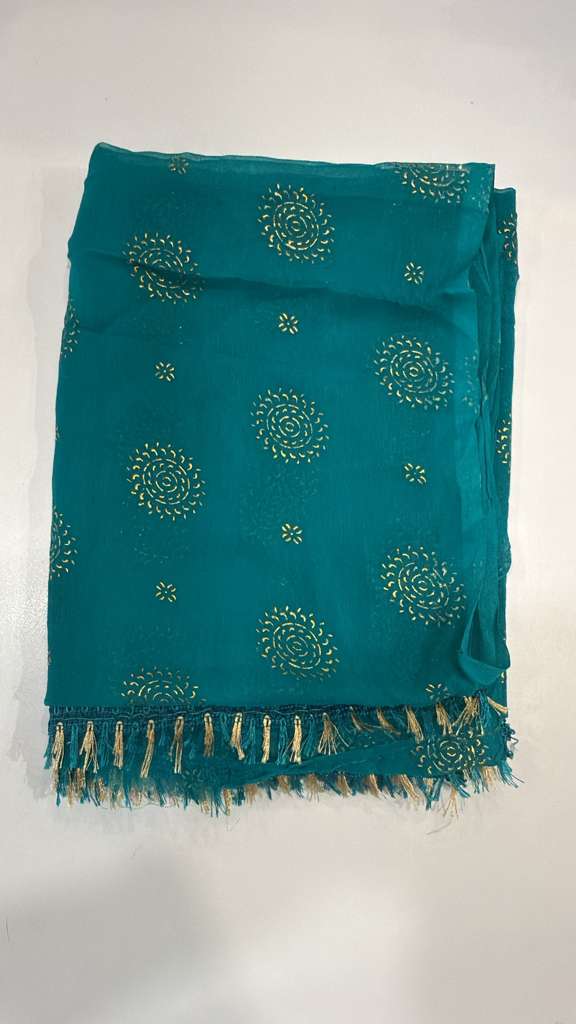 Wonderful Teal Green Color Chiffon With Gold Printed Dupatta For Women