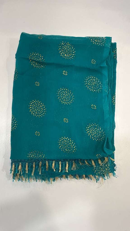 Wonderful Teal Green Color Chiffon With Gold Printed Dupatta For Women
