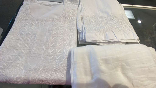 Delightful White Color Cotton With Chikankari Work Kurti Suits For Women