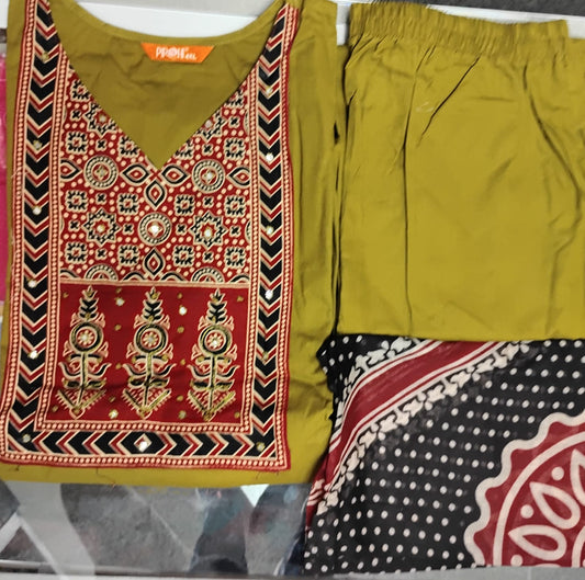 Charming Lime Green Color Cotton With Printed Work Salwar Suits With Dupatta