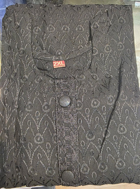 Charming Black Color Rayon With Chikankari Work Kurti For Women