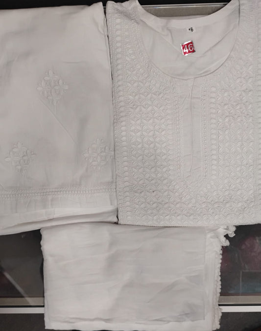 Magnificent White Color Cotton With Chikankari Work Kurti Suits For Women