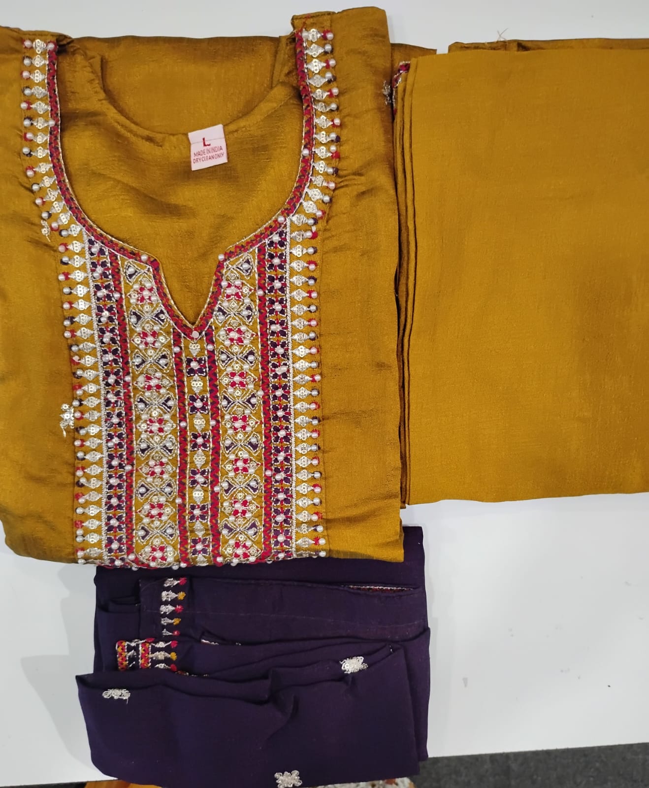 Beautiful Mustard Yellow Color Cotton With Embroidery And Sequins Work Salwar Suits With Dupatta For Women