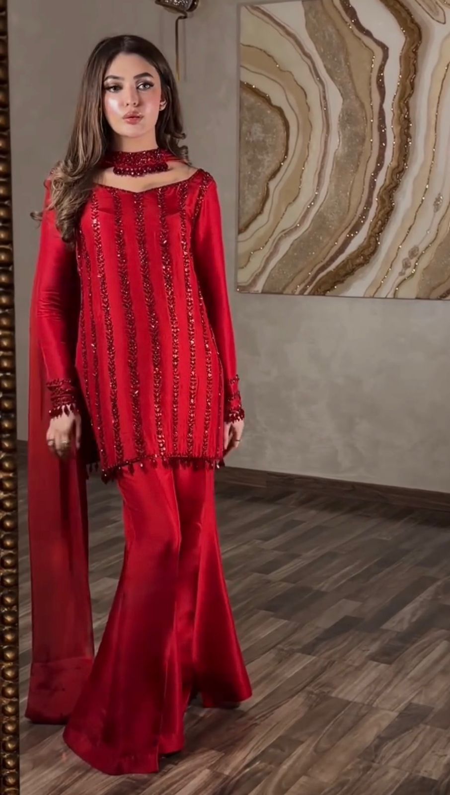 Stunning Red Color Rangoli Silk And Palazzo Suit Embroidery Work And Matching Dupatta Near Me