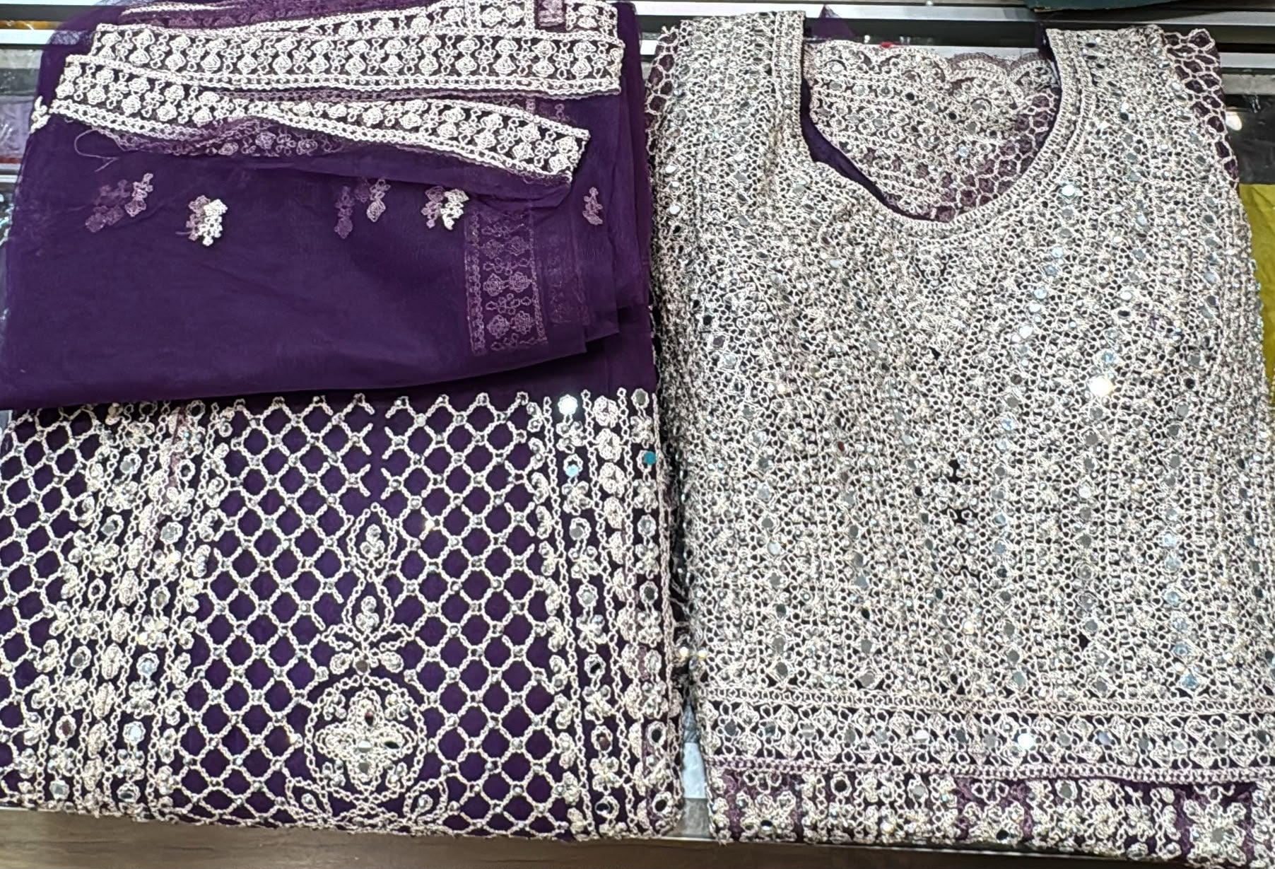 Beautiful Dark Purple Color Net With Embroidery And Mirror Work Lehenga For Women