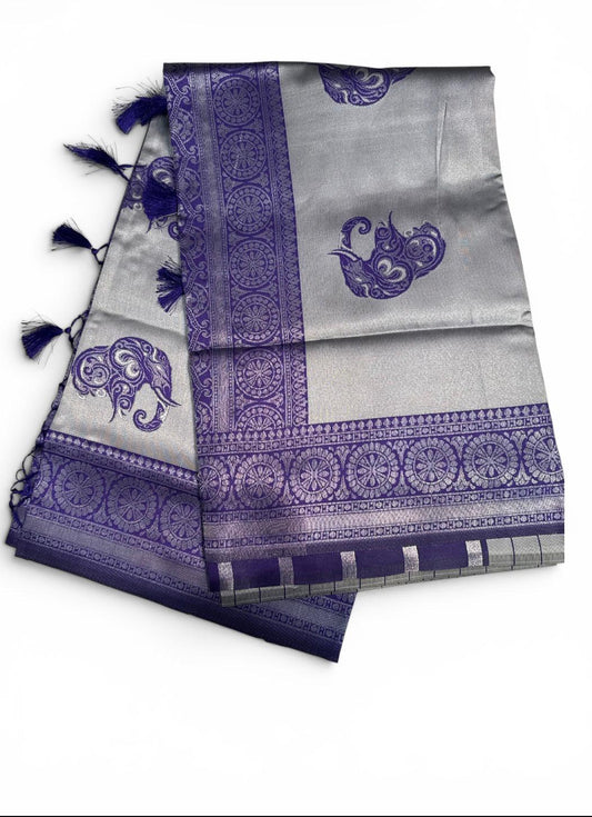 Ravishing Gray Color Art Silk With Silver Zari Work Saree For Women