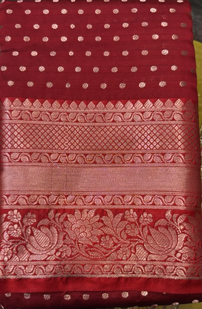 Wonderful Dark Red Color Banarasi Silk Saree With Rich Zari Weaving For Women