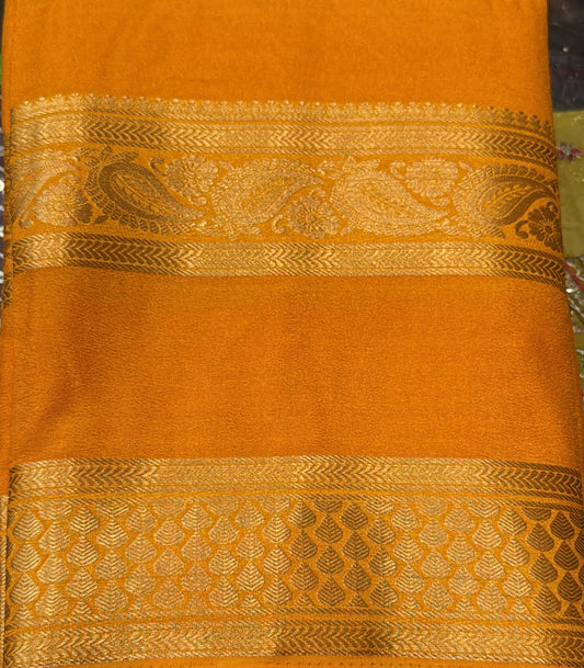 Attractive Mustard Yellow Color Banarasi Silk Saree With Rich Zari Weaving For Women